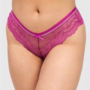 Frederick's of Hollywood Boy Short Style Lace Panty (Caroline) in Magenta-Silver